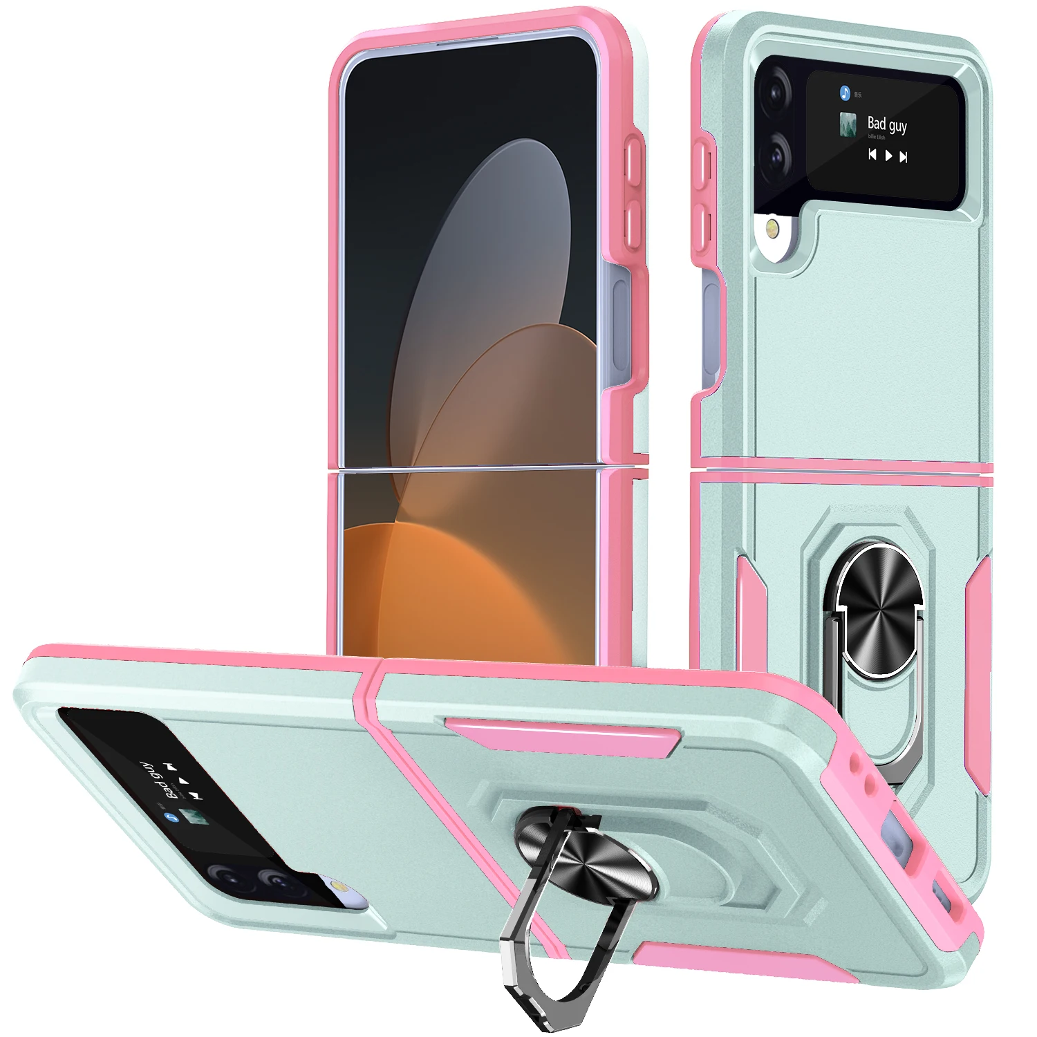 Luxury Case for Samsung Galaxy Z FliP4 5g ​Z FliP5 Shockproof Armor 360° Car Magnetic Ring Holder Soft Edges Phone Cove