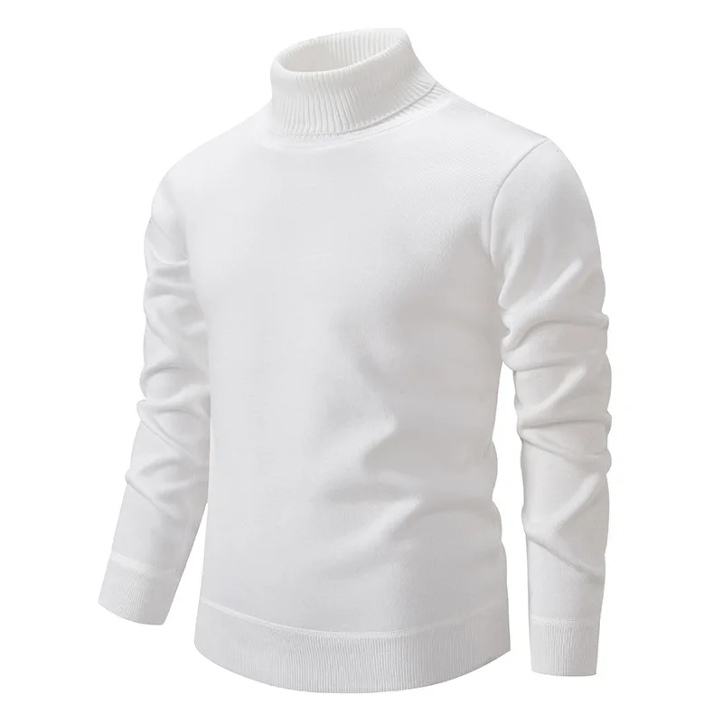 Sweater Fleece Musim Dingin Pria, Sweater Turtleneck Rajut, Pullover Rajut, Pakaian Rajut Tebal, Jumper Kasual Pria, Slim Fit, Sweater Polos