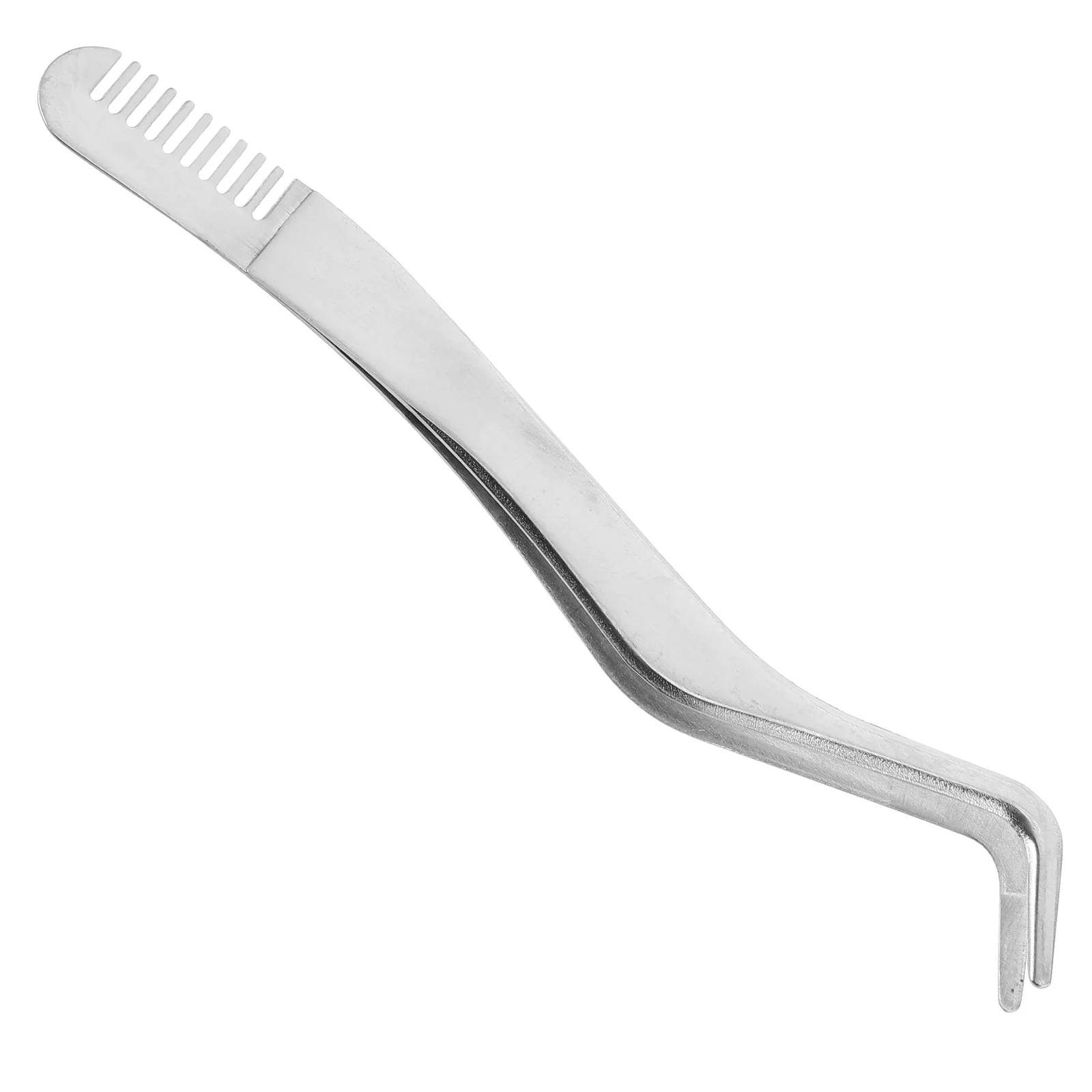 Pinça de cílios de aço inoxidável com pente embutido, aplicação de cílios postiços tudo em um e ferramenta de preparação para uma eficiência segura