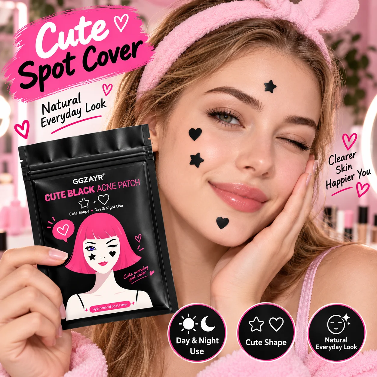 459PCS Black Star & Heart Pimple Patches, 9 Sheets Hydrocolloid Face Spot Stickers for Day & Night Use