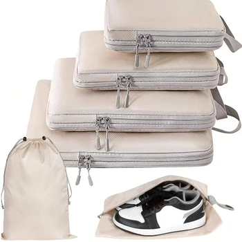 סט / 6 יחידות שקיות אחסון דחיסה לנסיעות עמידות במים ניילון נ...