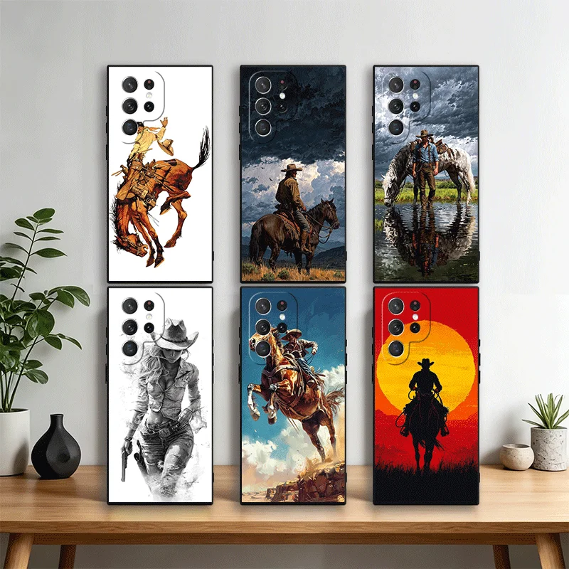 Rodeo Cowboy Horse Phone Case Cover for Samsung Galaxy S22 S23 Plus S24 FE S25 Edge S26 Ultra S20 S21 + Black Soft Shell
