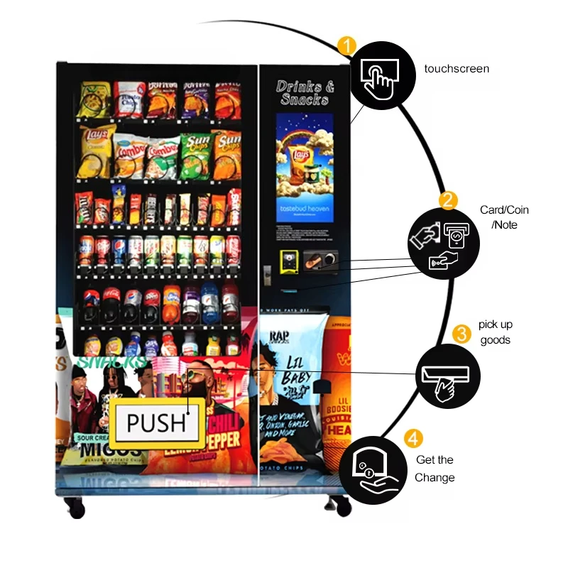 Customized for High Demand 2025 Ultra Strong Large Capacity Foods Drinks Vending Machine 22 Inch Touch Screen Refrigerated