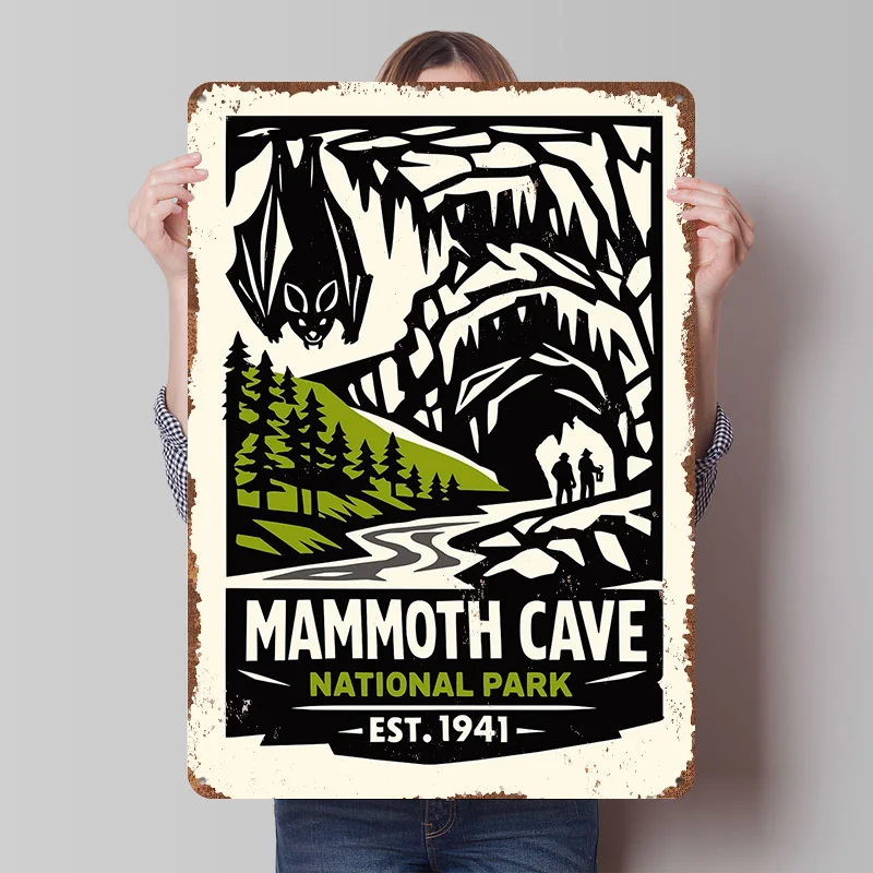 Mammoth Cave National Park Vintage Printing Poster Customized Retro Wall Art Vintage Metal Signs for Mancave Home Decorations