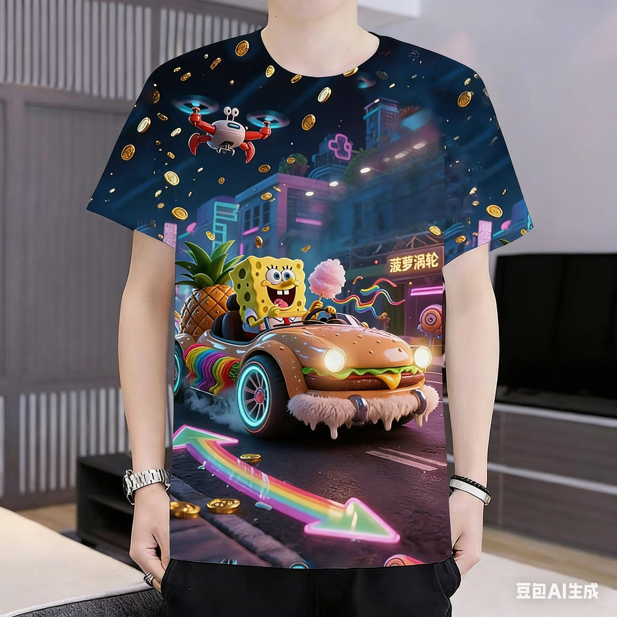 Cute Patrick Star T-shirt 3D Children's Cartoon Pattern T-shirt Men's and Women's Novel Casual  SpongeBob SquarePants Fan Gift