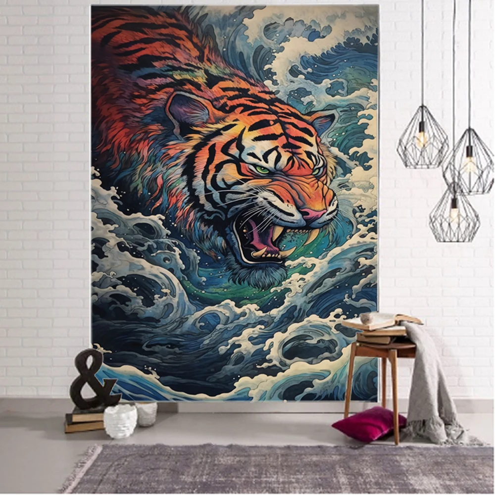 Tiger painting illustration background decoration tapestry home background wall decoration tapestry