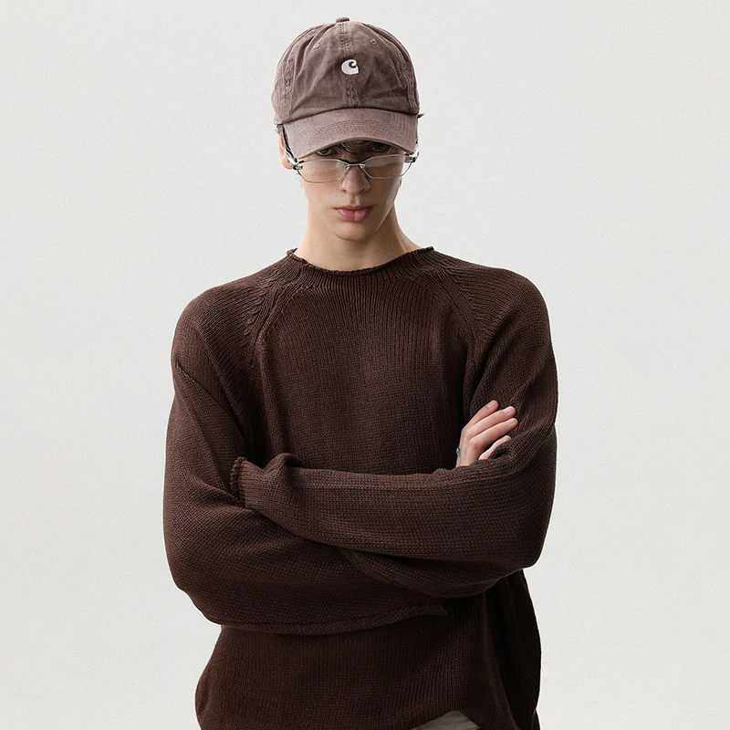 LUZHEN 無地ハンサムエレガントな気質ニットプルオーバー男性ファッション 2025 秋冬長袖セーター男性 JY4074