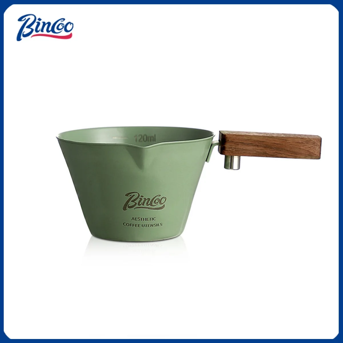 

Bincoo Espresso Measuring Cup with Wooden Handle - Stainless Steel Milk Frothing Pitcher with Measurement Scale for Coffee Cafe