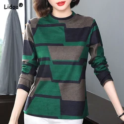 T-Shirts Round Neck Geometric Graphic Printing Autumn Winter Thin Office Lady Casual Bottoming Comfortable Women's Clothing 2022