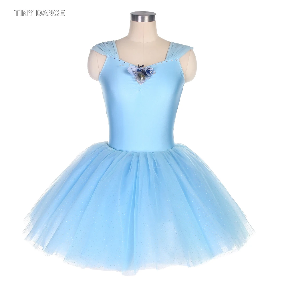 

Sky Blue Ballet Dance Tutu Spandex Leotard Dress Soft Tulle Platter Tutus for Adult Girls Stage Performance Costumes