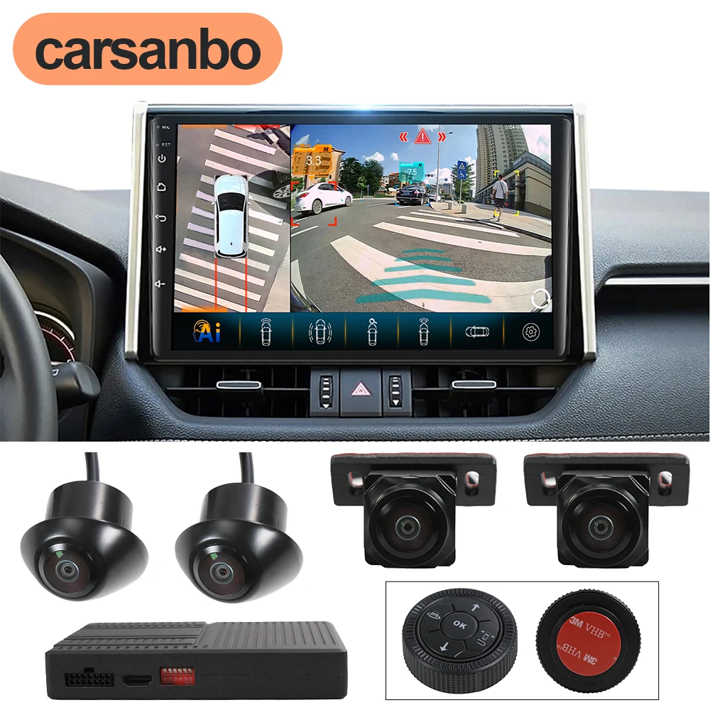 Carsanbo 1080P 3D 360 Degree Parking Camera Surround View System 4 Car DVR Recording Cameras HD Bird View Panoramic System