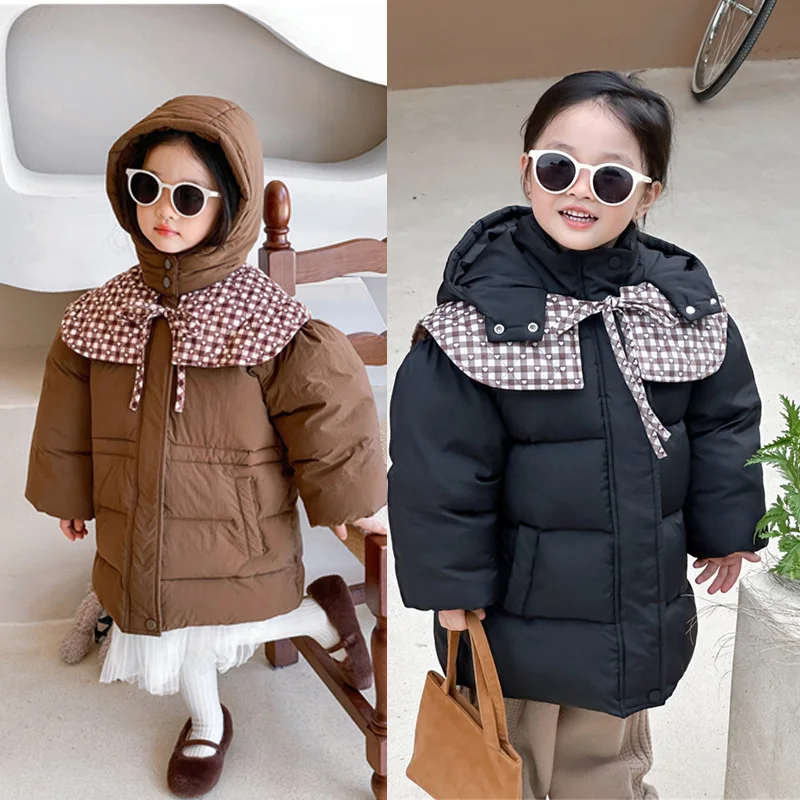 Детские зимние пальто, новинка 2024, зимние толстые куртки для мальчиков и девочек, шаль унисекс, теплая повседневная верхняя одежда, детская модная одежда с капюшоном