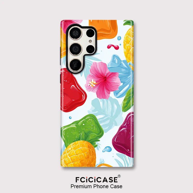 Fcicicase قضية الهاتف لسامسونج غالاكسي S25 S24 الترا S23 + S20 A56 A36 A26 A16 زهرة الفاكهة نمط الاكريليك طبقة مزدوجة غطاء #1