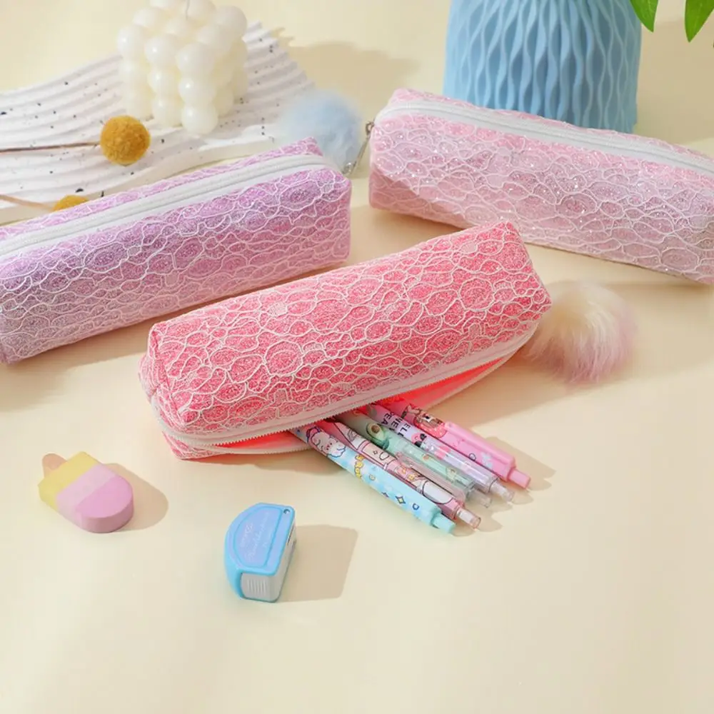 Stylish Simple Sparkle Pen Bag Portable Compact Lipstick Case Multi-function Elegant Pencil Storage Case Girls