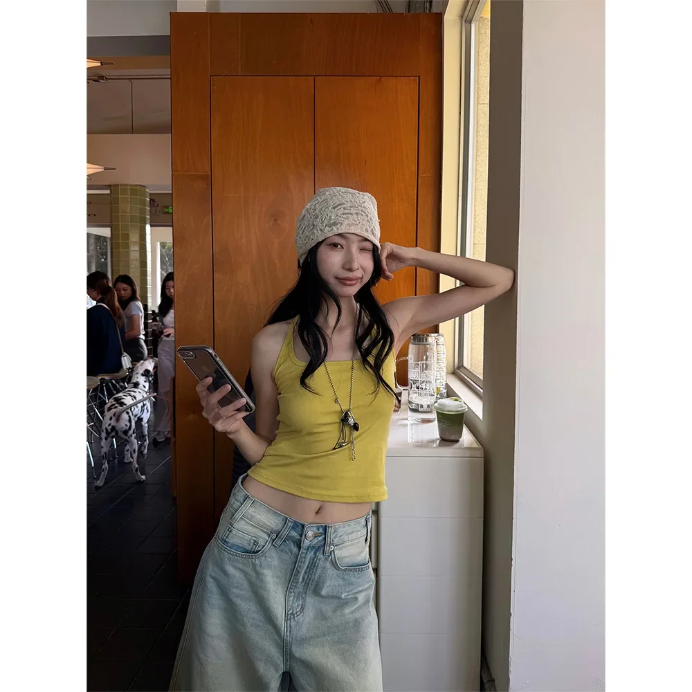 Women Sling Tops Square Neck Top High Street Sleeveless Y2k Streetwear Sexy Beach Elegant Solid Casual Work Slim Fit 2026 Summer