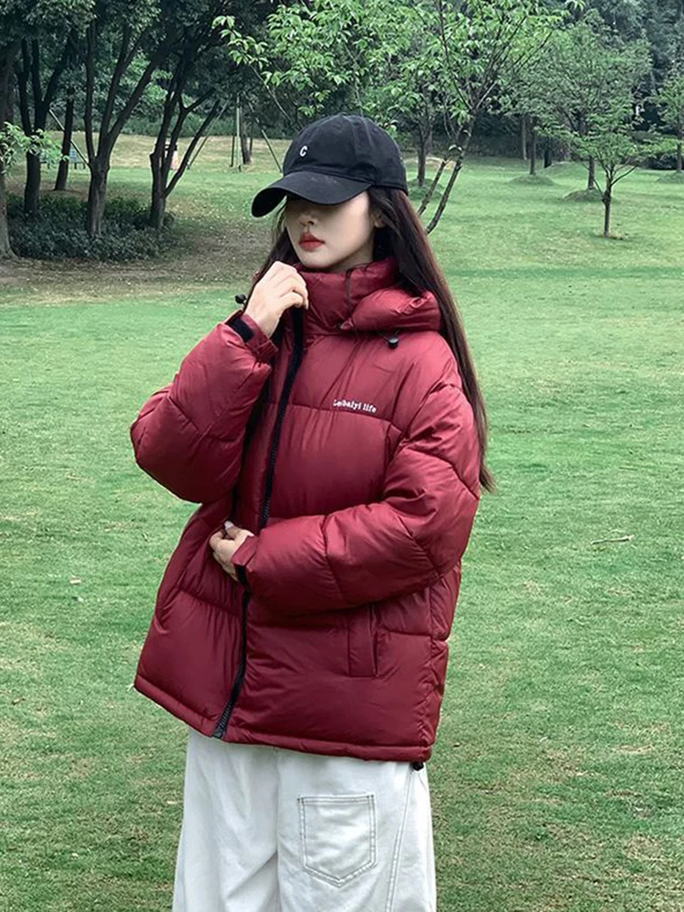 Vintage Lightweight Letter Parkas Women Long Sleeve Loose Winter Y2K Puffy Coat American Casual Retro Harajuku Warm Bf Jacket