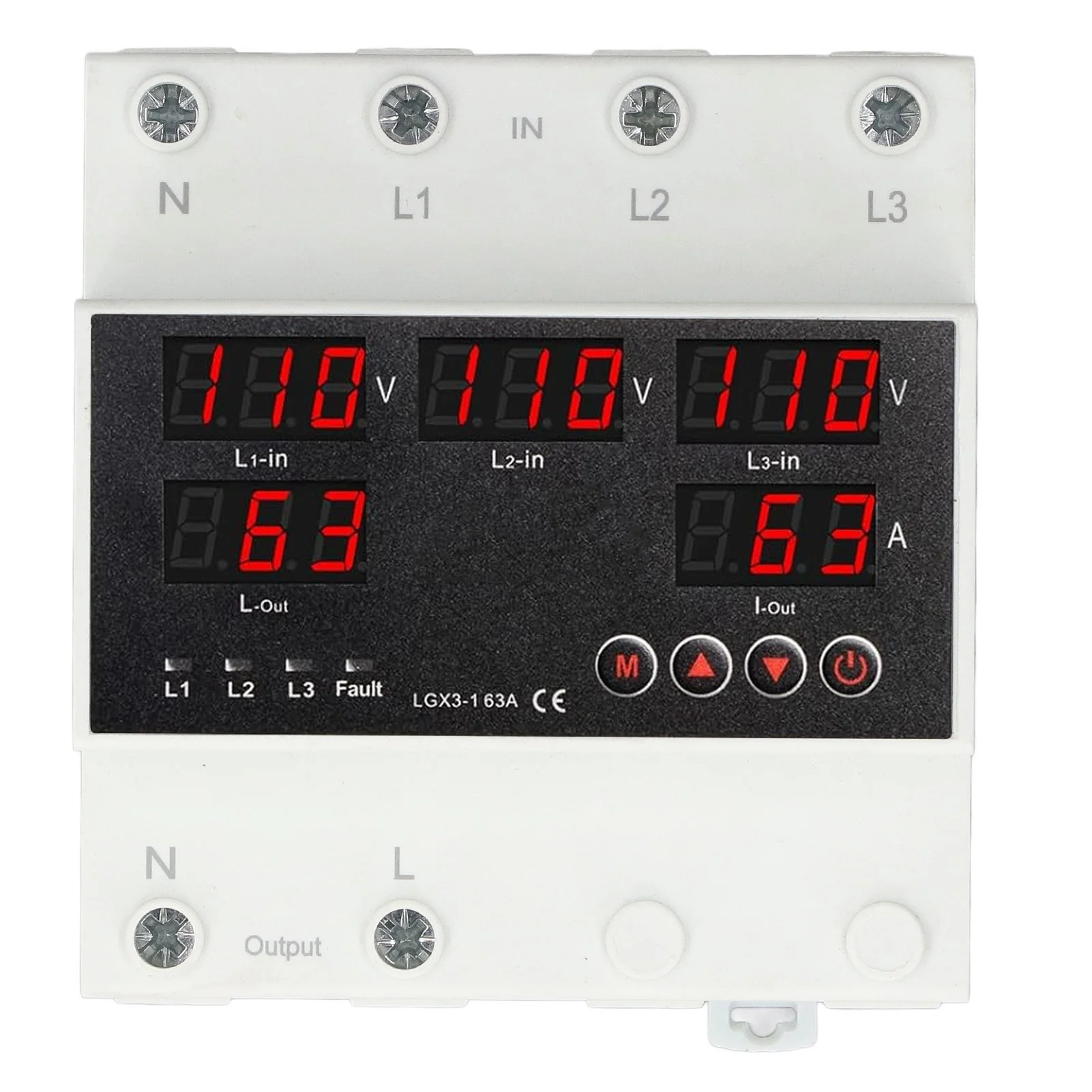 AC110V Automatic Transfer Switch 63A 3P4W LED Display Adjustable Voltage Protector for Home Generator Inverter