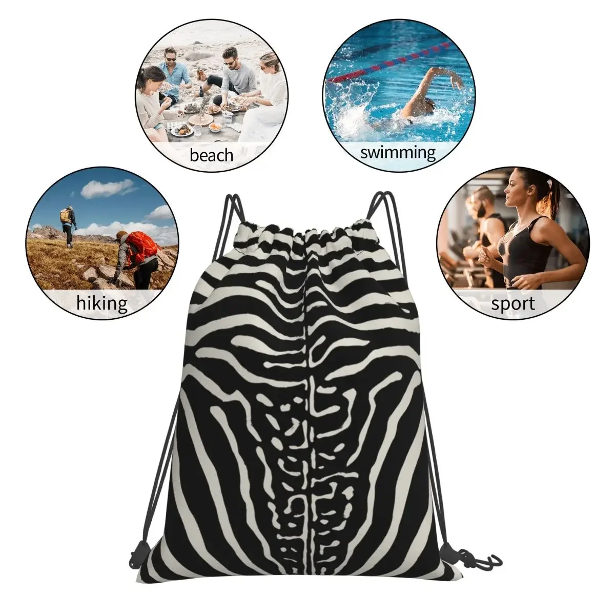 Zebra Stripes Print Skin Hide Texture Backpacks Multi-function Drawstring Bags Sports Bag Book Bags for Man Woman Students