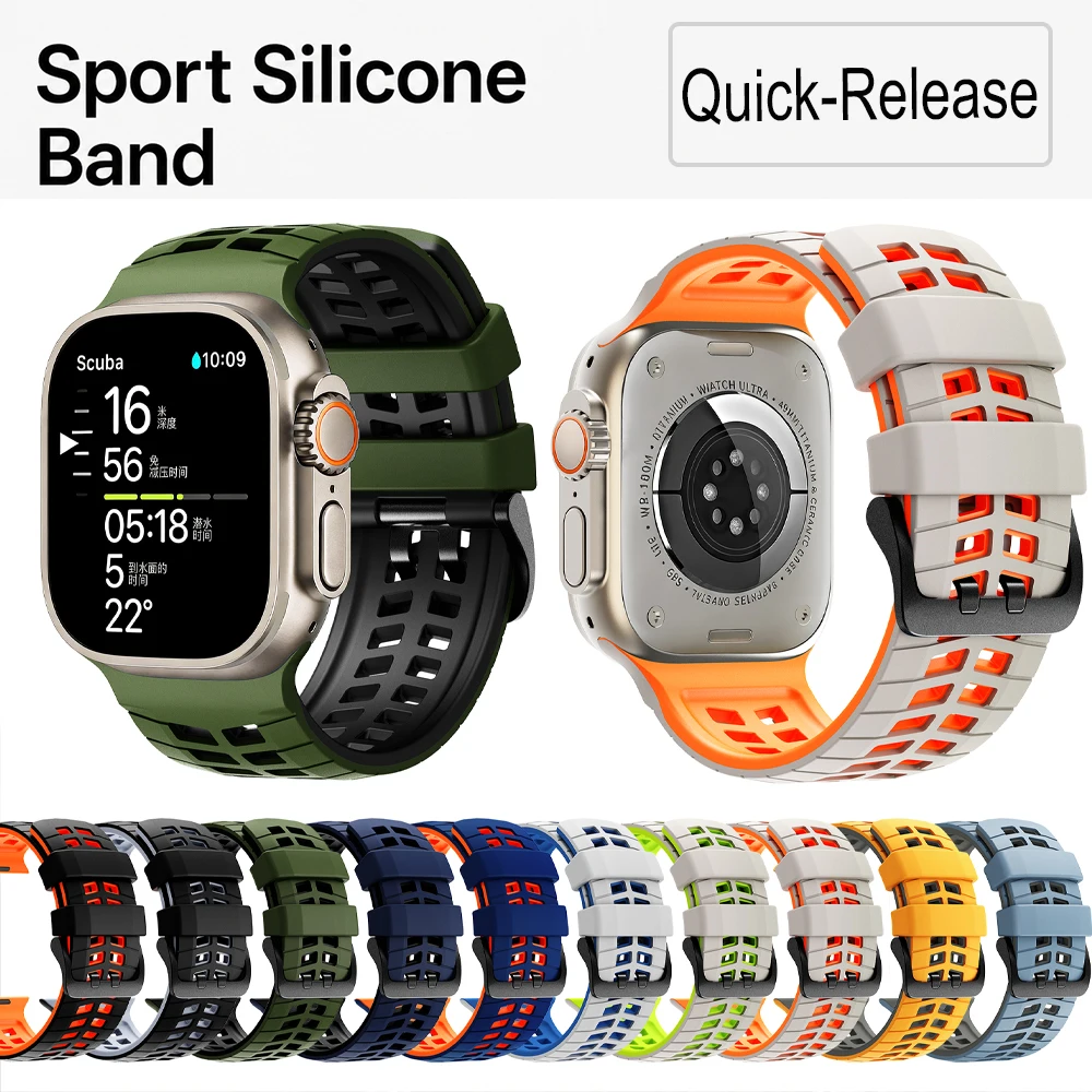 Outdoor Fitness Sweat Resistant Silicone Band For Apple Watch 49 46 45 44  42mm iWatch Series11 10 9 8 7 6 5 4 Replacement Strap