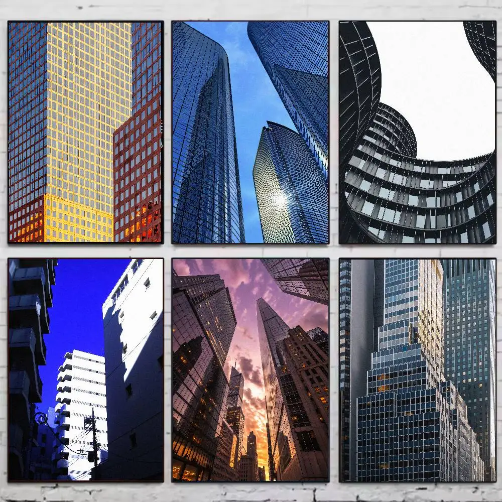 Modern City Skyscraper Wall Poster, Urban High‑Rise Building Art Print, Aesthetic Cityscape Living Room Bedroom Home Decor