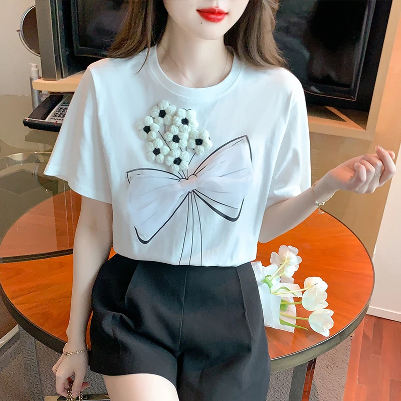 New Summer Short Sleeve Blouse Women O-Neck White Blouse Shirt Women Tops Blusas Mujer De Moda 2024 Verano Blouses Blusa G696