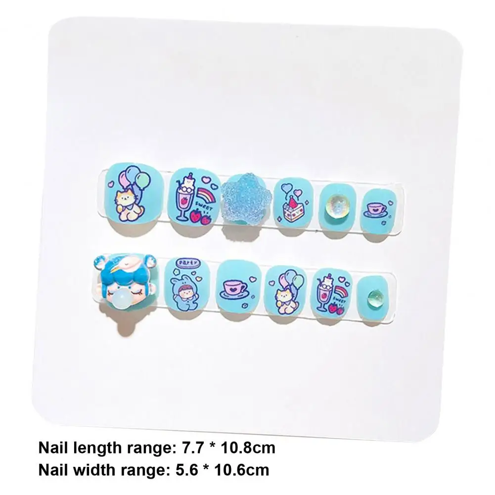 Kids Fake Nails Children Nail Art Cute Cartoon Nail Art Stickers Set with Flower Girl Heart Pattern for Kids Nail Decorations