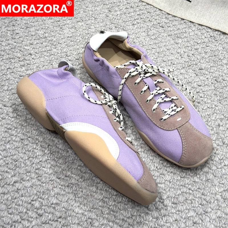 

NORAZORA, повседневные кроссовки из коровьей замши, 6 цветов, женская обувь, модные плиссированные кроссовки на плоской подошве со шнуровкой, разноцветные