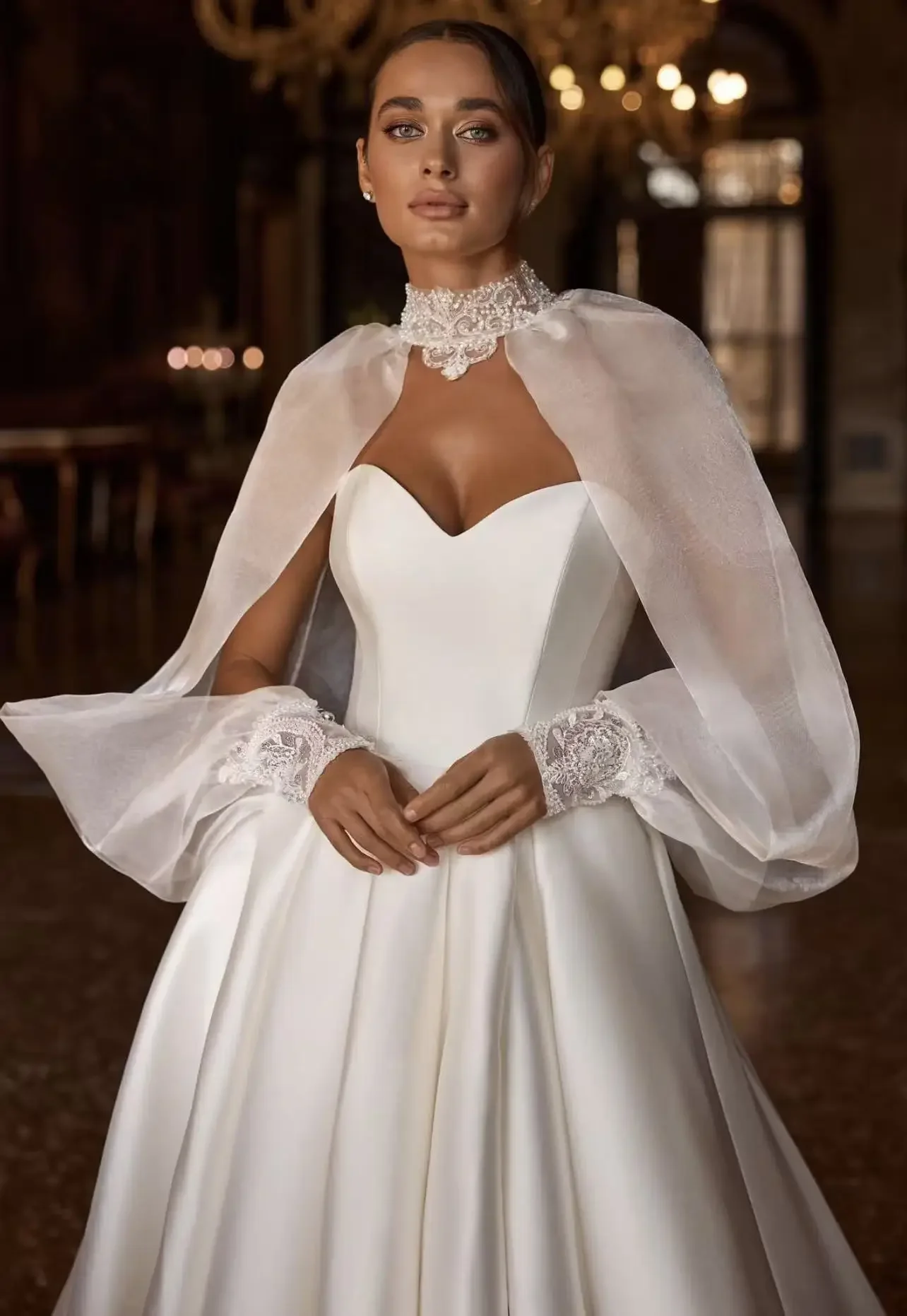 Elegant A-Line Satin Decal Women's Wedding Dress Sexy Sweetheart Off The Shoulder Detachable Ball Bridal Gown Customized
