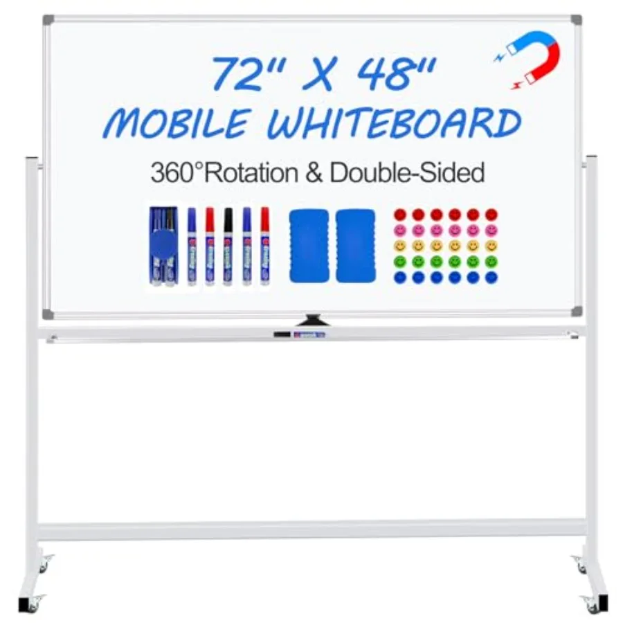 

Magnetic White Board Dry Erase Whiteboard with Rolling Stand 72"x48" Double-Sided Mobile Large White Board on Wheels Including