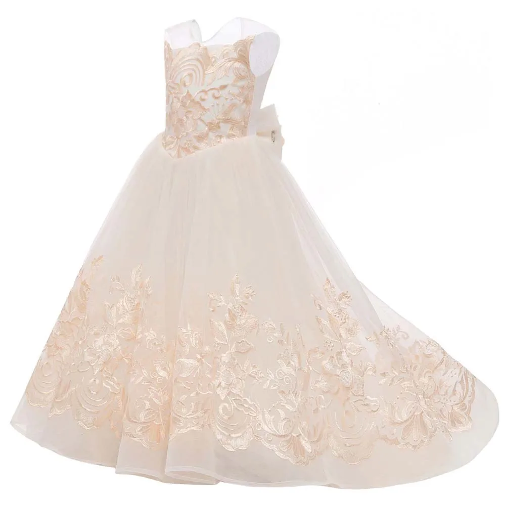 Girls Lace Dress,Floral Princess Tutu Dress,Kids Party Wedding Bridesmaid Formal Trailing Dresses,Tulle Embroidered Ball Gown