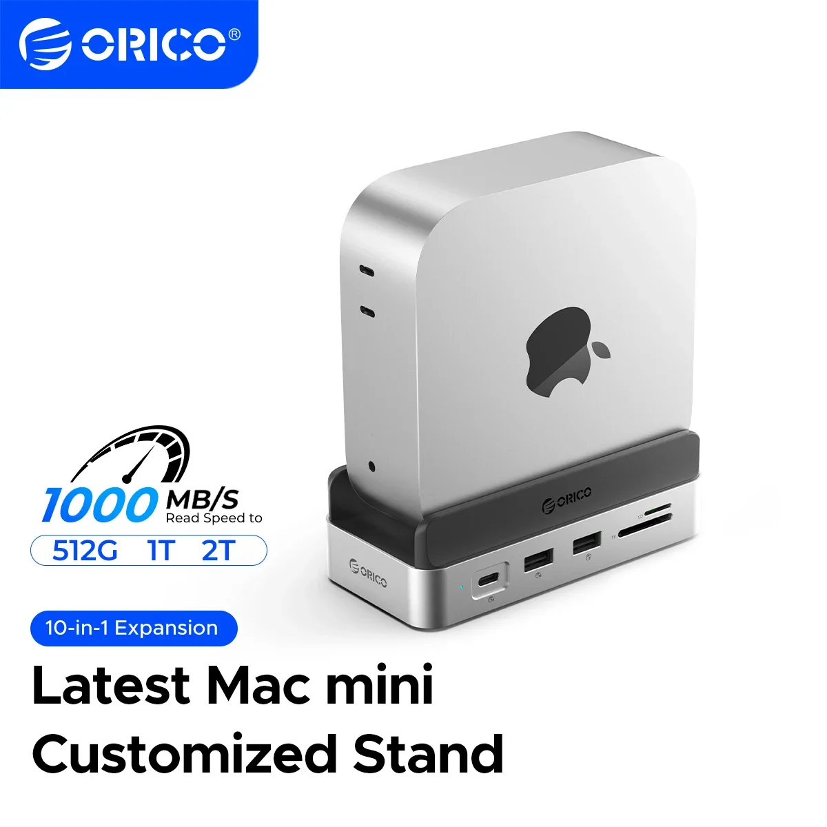 ORICO MiniDock Storage Expansion Dock for Mac Mini M4&M4 Pro Stand USB3.2 Gen2 Type C Dock with 512G 1T 2T 4T M.2 SSD Options