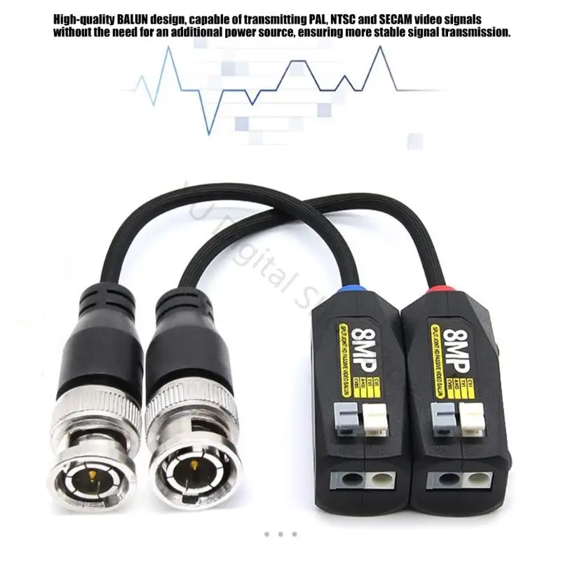 96BA BNC Male Video Balun Pair for Analogs Surveillances Systems, Cat5E Cat6 Adapter with Screwless Terminals Connection Design