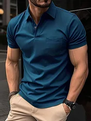 Men's summer business zipper pocket POLO shirt short sleeve; Wrinkle-resistant seamless lapels go with everything