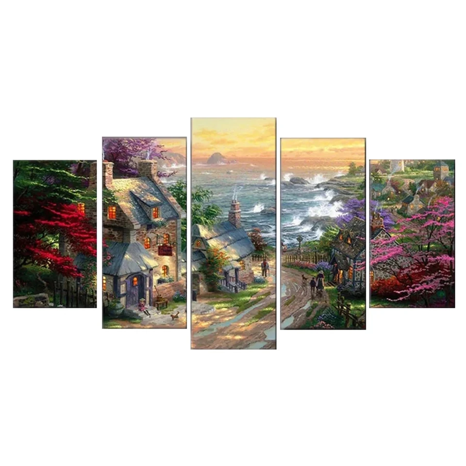 Fairy Tale Castle Diamond Painting Seaside city Scenery Diamond Embroidery spring flower Mosaic Art Cross Stitch home decor