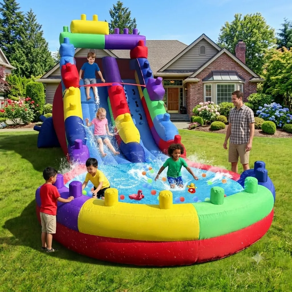 Colorful Block-Style Oxford Water Slide Eye-Catching Design for Summer Pool Parties And Backyard Fun