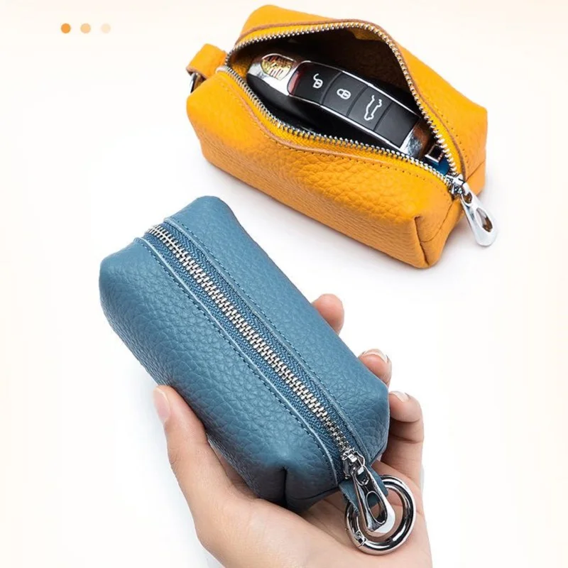 

Women's Genuine Leather Coin Purse Zipper Mini Key Wallet with Keychain Ring Ladies Small Change Card Holder Storage Bag