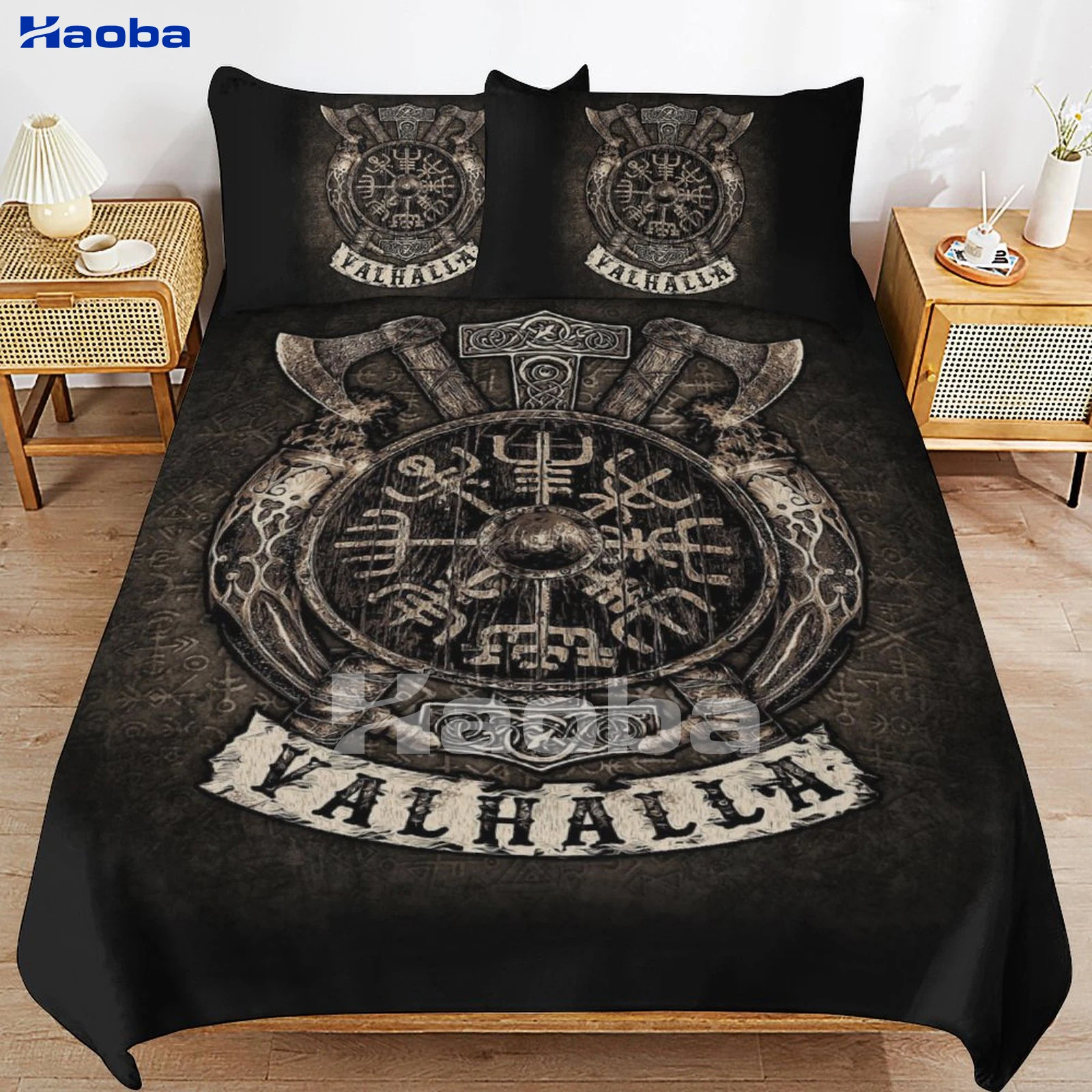 Conjunto de cama Viking Valhalla Compass para crianças e adultos, capas para colchas, presentes de aniversário para mulheres e homens, 3 peças