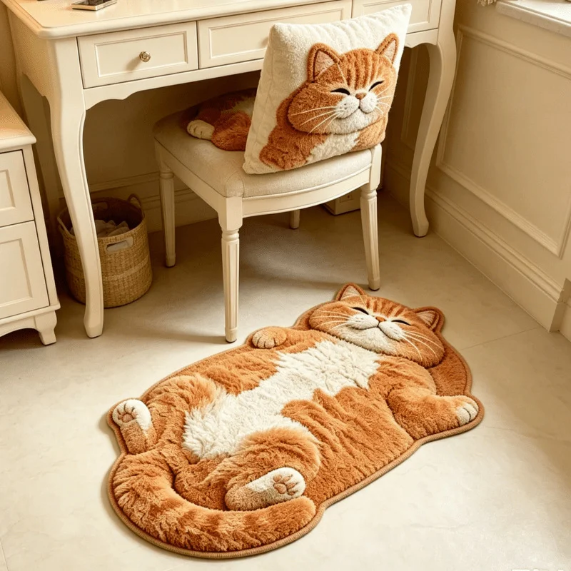 VIKAMA 3D Special Cat Carpet Soft Non-Slip Children's Bedroom Bedside Blanket Cloakroom Dresser Floor Mat Home Decoration