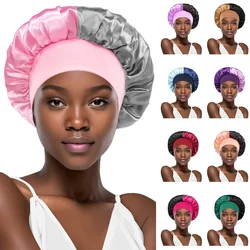 New Large Satin Bonnet Silk Night Sleeping Cap with Head Tie Band Bonnet Edge Wrap for Women Curly Braid Hair