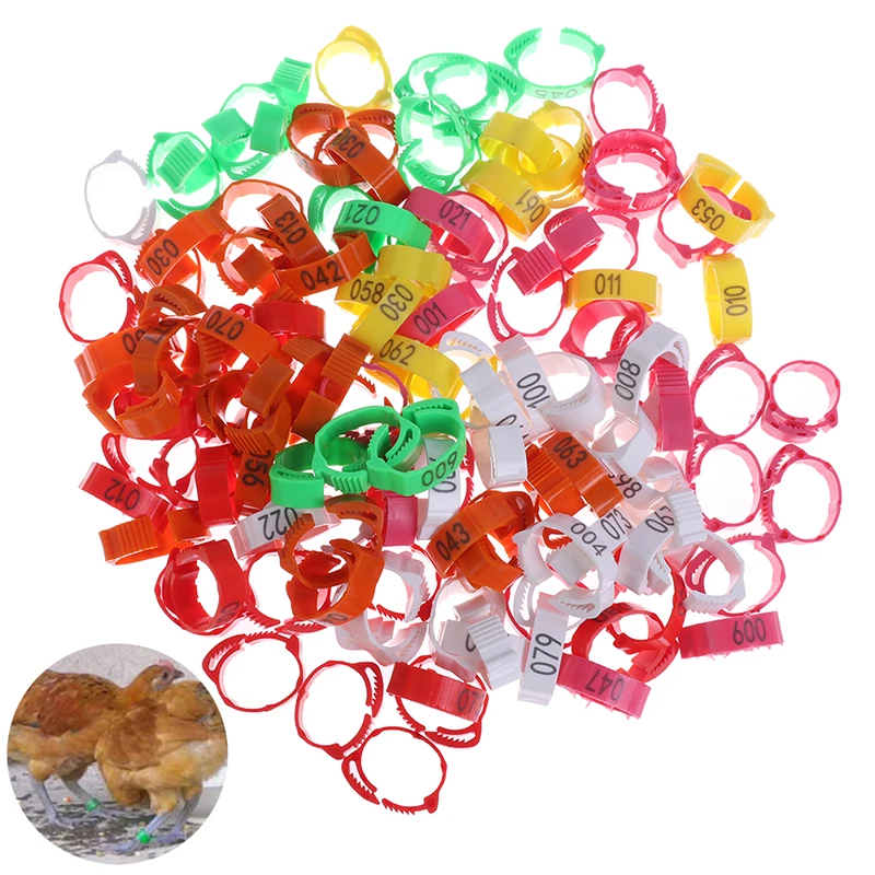 100PCS Chicken Foot Ring Adjustable Size Poultry Leg Digital Label Buckle Ring