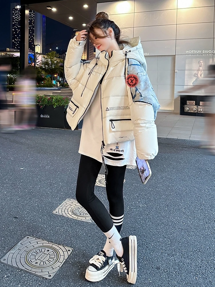 2023 Autumn Winter New Fashion Short Hooded Big Pockets Thickened Fashion Loose Bread Down Jacket Casual WarmPuffer Jacket