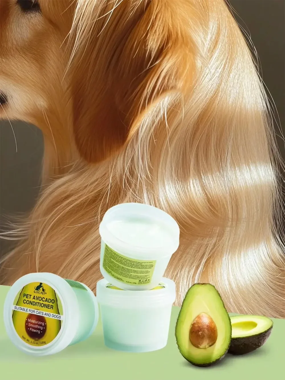 Lujoso acondicionador natural para mascotas: infusión con aceite de oliva y aguacate, hidrata profundamente, suaviza y condiciones de capa y cabello seco