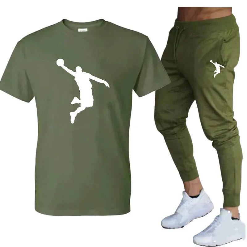 Męski T-shirt i spodnie do joggingu, płaszcz hip-hopowy, marka casual, tj.w gorącym, latem