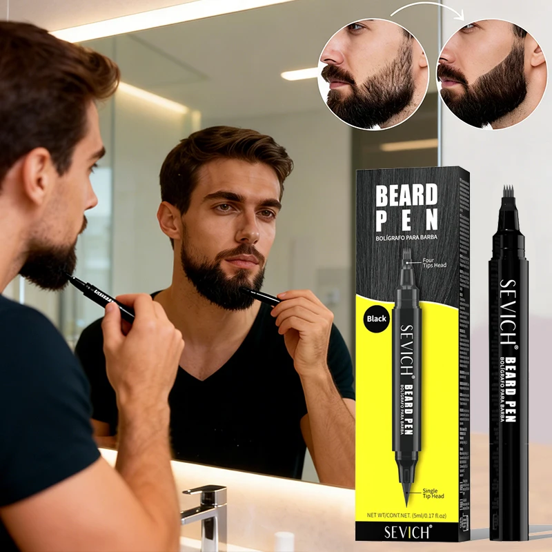 Natural Beard Dye Pen Long Lasting Beard Coloring For Men Beard Filler Pencil Removal White Grey Hair Moustache Coloring Shaping