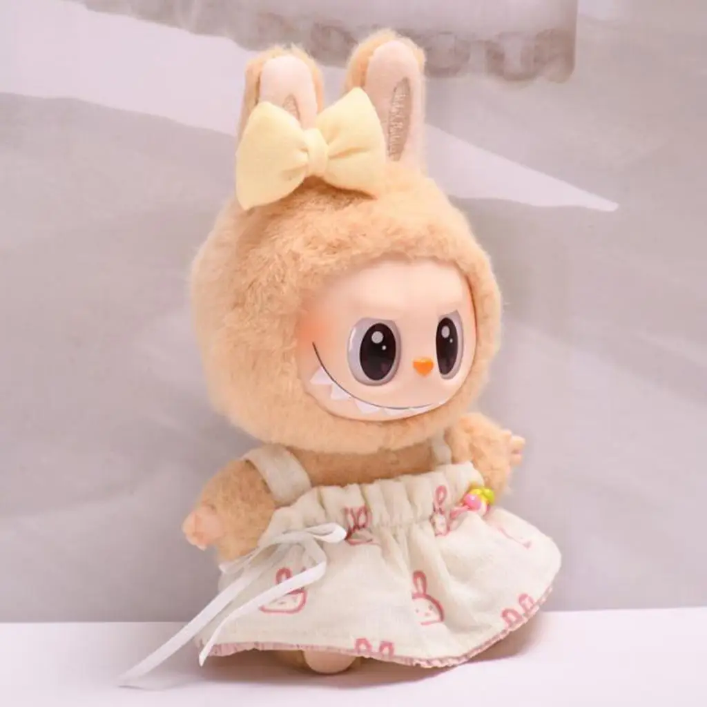 Vestiti per bambole per bambola di peluche da 15 cm, vestito da coniglietto, comodi oggetti di scena per foto, set di vestiti per bretelle per bambola di moda, gonna per bambola di peluche