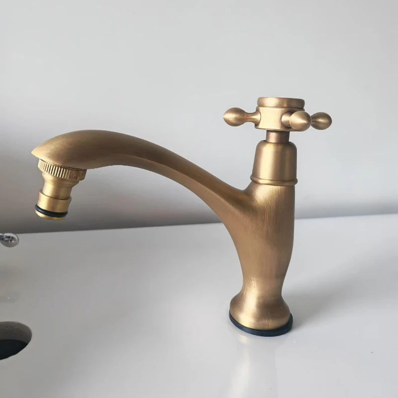 Solid Brass Black Faucet Antique Style Single Cold Bathroom Basin Faucet European Balcony Only Cold Water Taps