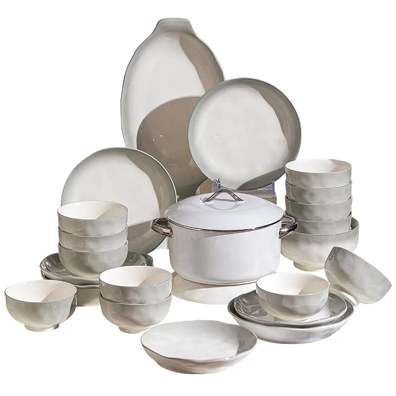 

dishes set high sense light luxury gradual change green high value ceramic tableware housewarming full set of gift dishes