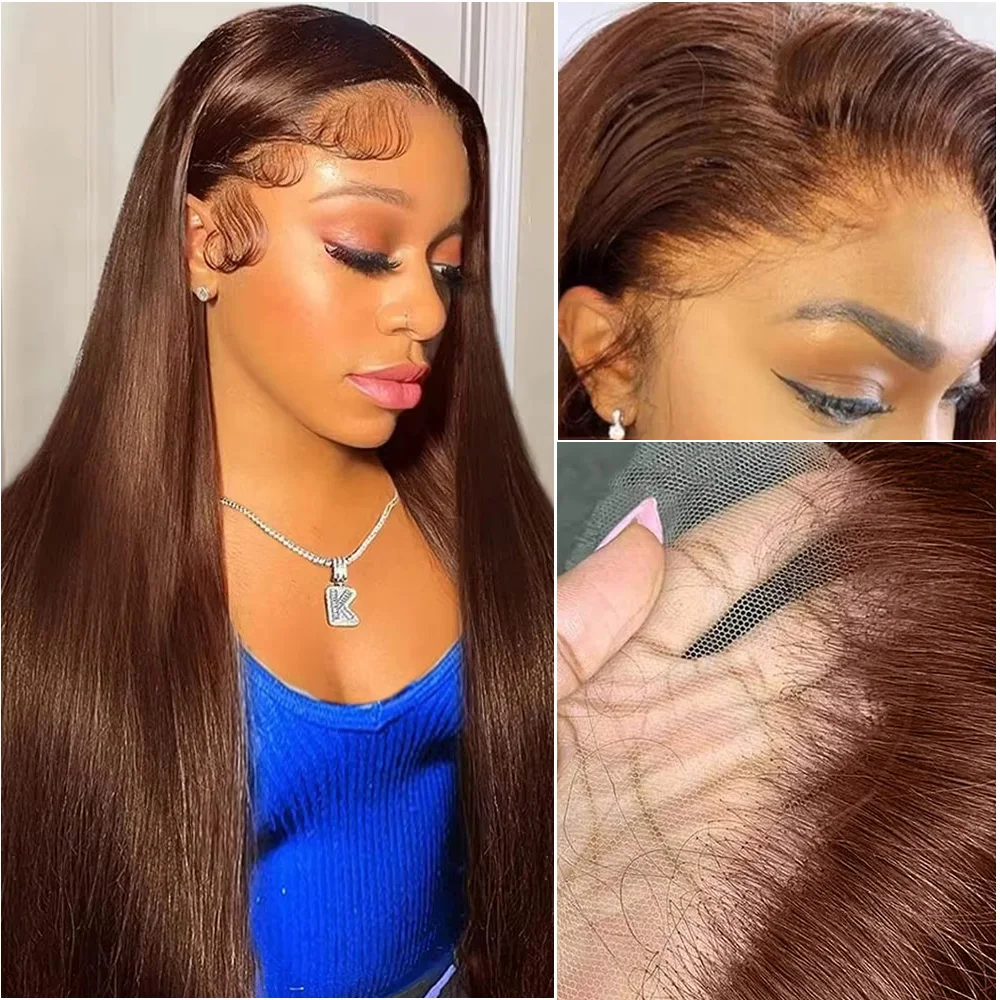 

200Density Bone Straight #4 Chocolate Brown Lace Front Human Hair Wigs For Women Preplucked 13x6 Hd Transparent Lace Frontal Wig