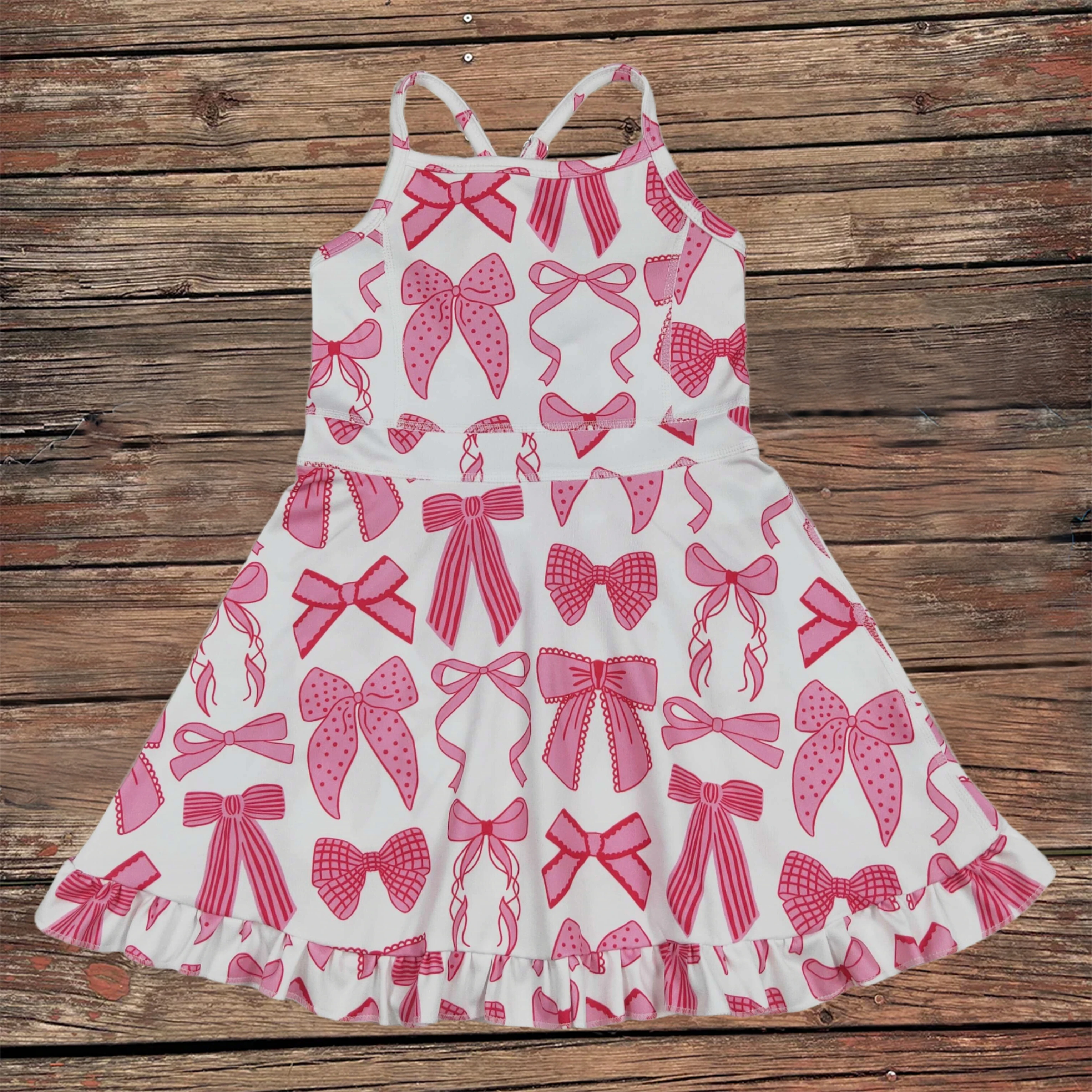 

Wholesale Baby Girl Clothes Knee Length Straps Bows Dress Summer Toddler Infant Skirt Shorts Yoga Skort Kids Fashion Clothing