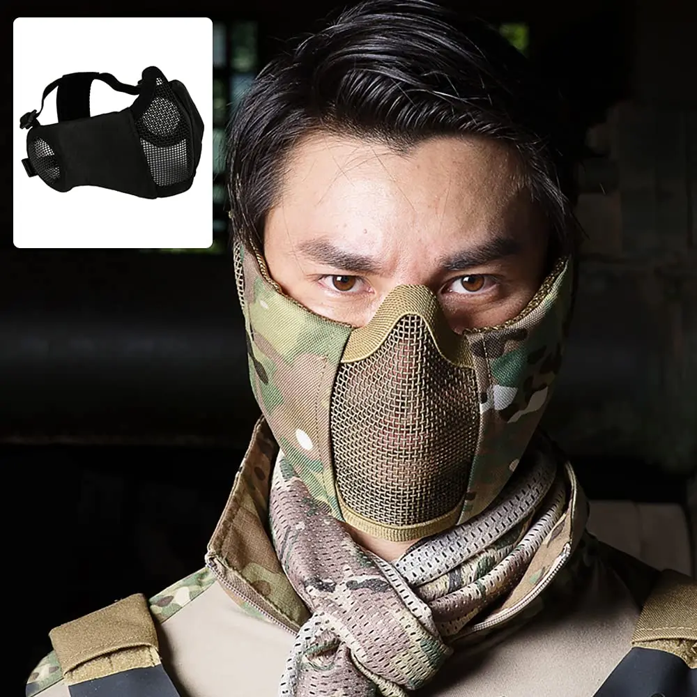 Máscara de malla táctica Airsoft media cara con protección orejas - imagen 5